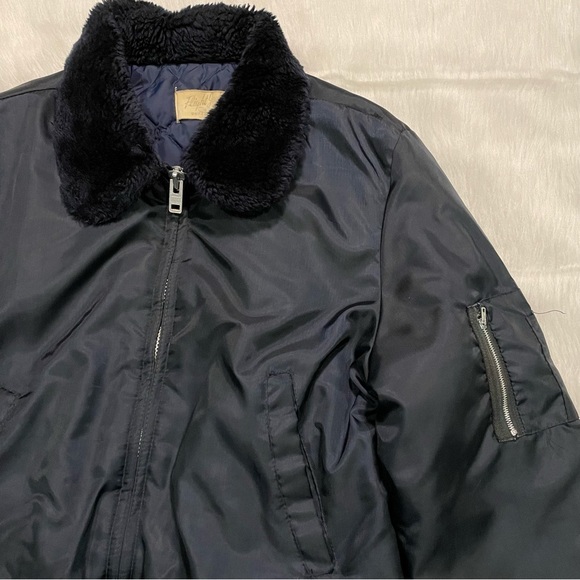 Vintage Flight Jacket Navy Blue Nylon Faux Fur 70s 80s Unisex Size Med - Picture 4 of 5